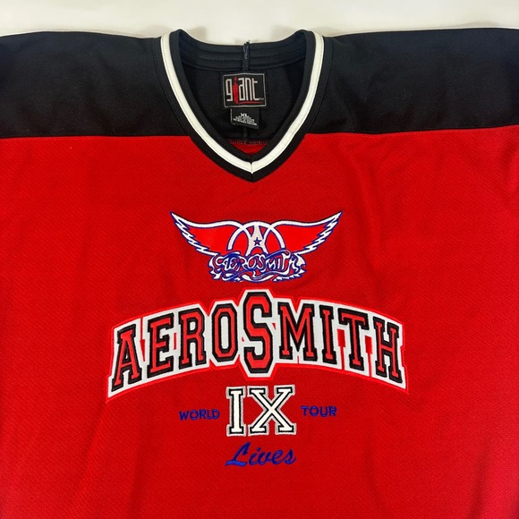 Aerosmith World Tour IX Lives Hockey Jersey XL Giant Red Black White - Picture 5 of 8